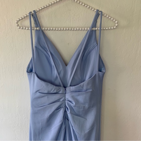 Faviana V-Neck Ruched Open-Back Floor Length Dress - Picture 10 of 11